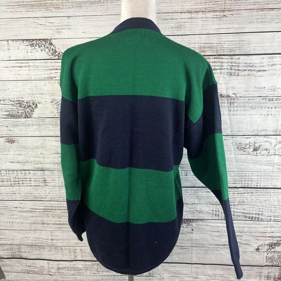 Vintage Koret Cardigan Sweater size Small Green Navy Wool Gold Embroidery Granny - Picture 10 of 11